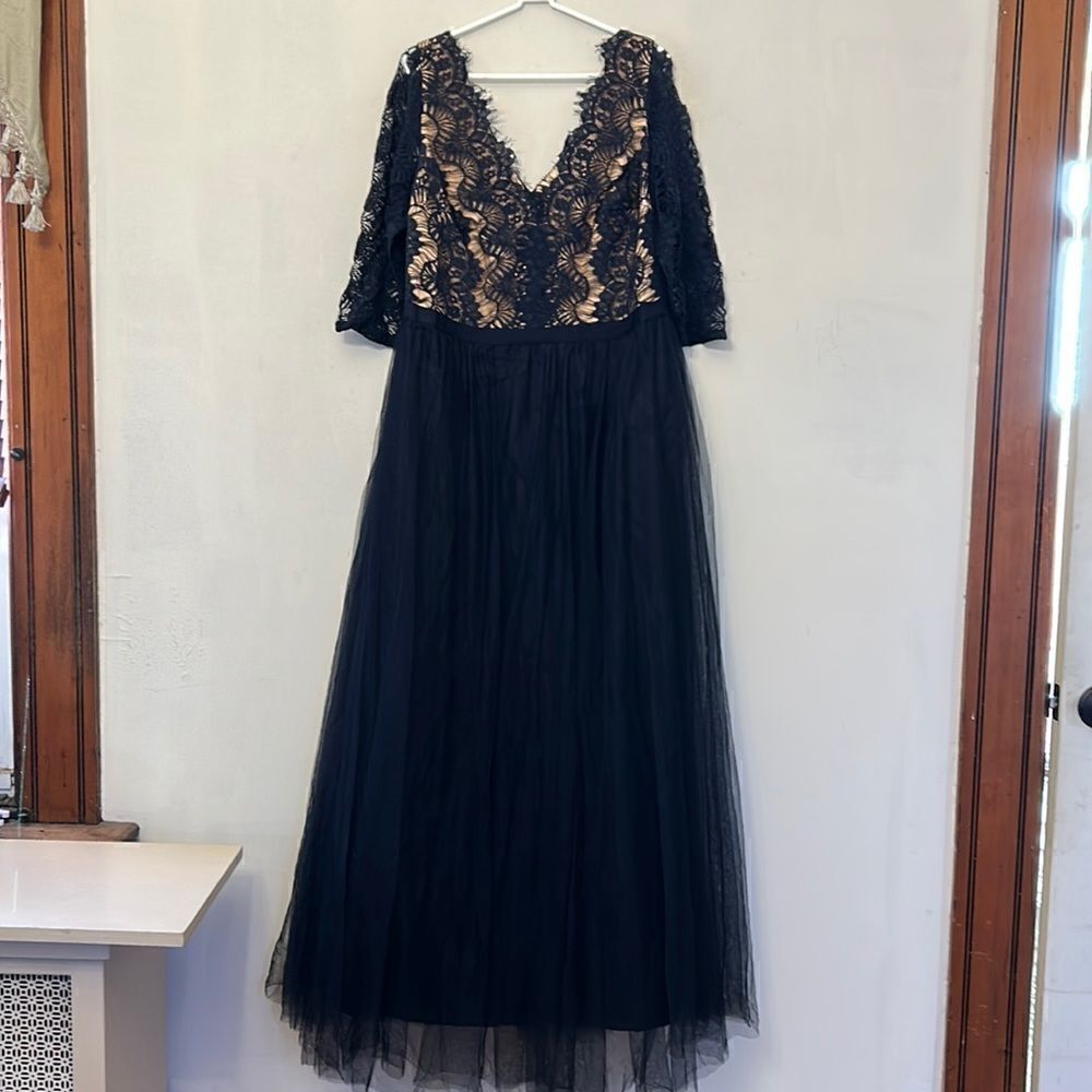 City Chic navy lace tulle maxi dress Size S New